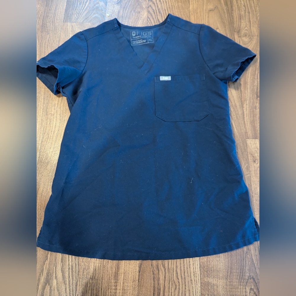 FIGS Scrub Shirt Top Womens XXS Blue Technical Collection V Neck Pockets